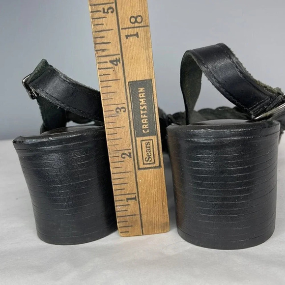 VINTAGE Y2K Square Toe Braided Sling-back Sandals Jessica Black Leather 7 - Picture 8 of 9